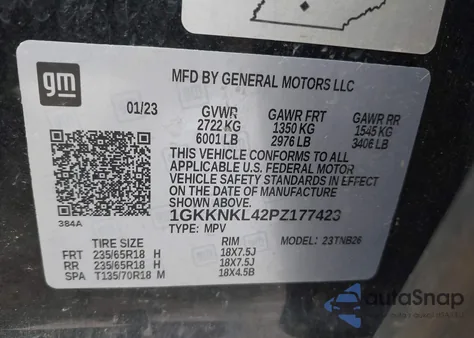 2023 GMC Acadia Fwd Sle from USA, damaged, VIN 1GKKNKL42PZ177423